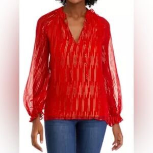 NWT Crown & Ivy Red Foil Peasant Blouse